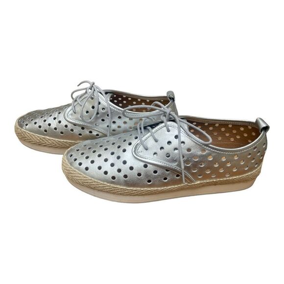 Lucky Brand Tikko Mari Buff Silver Leather Oxford Espadrille Platform Sneakers - Picture 1 of 10